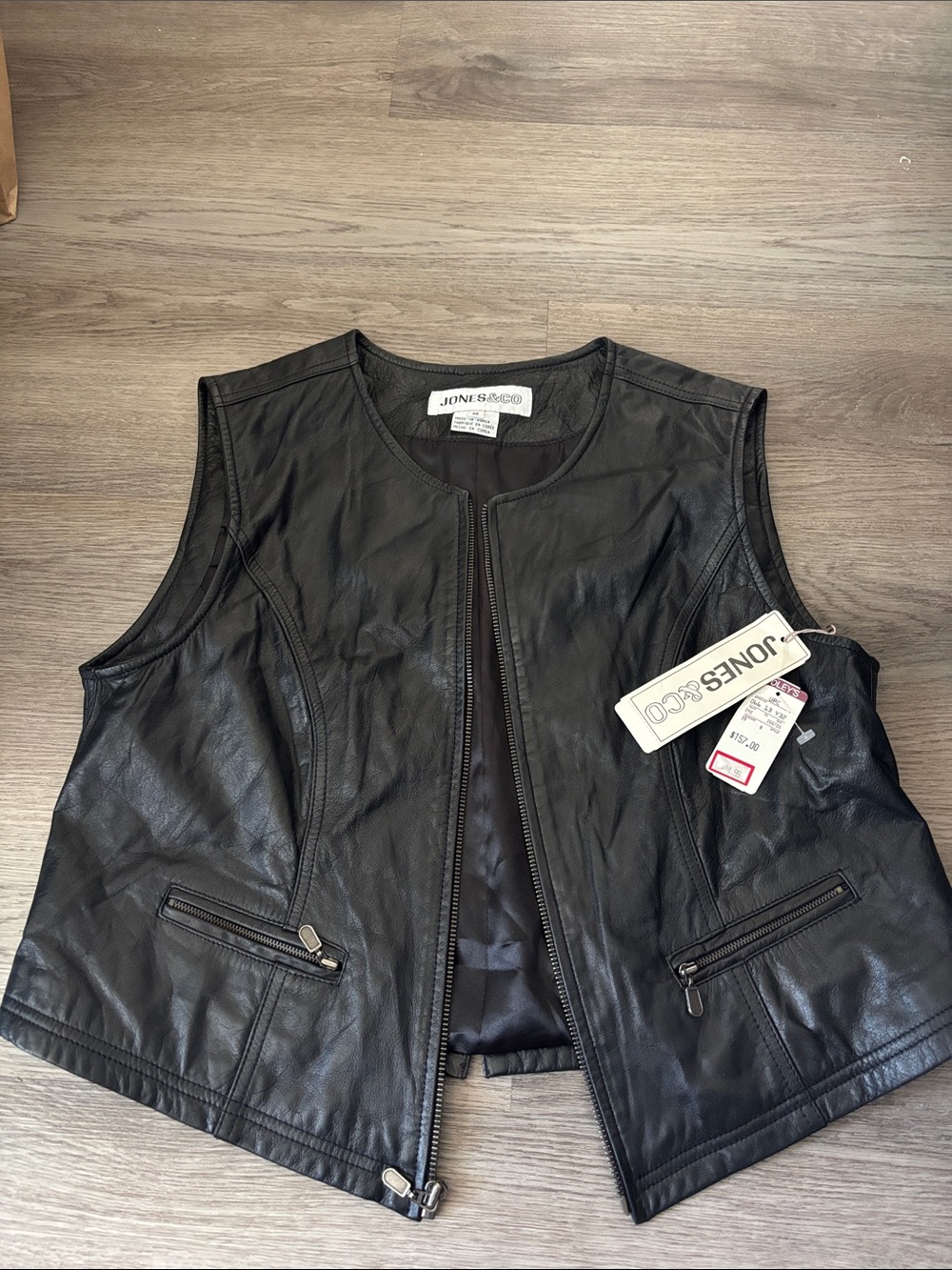 Jones & Co Black Leather Zip Vest